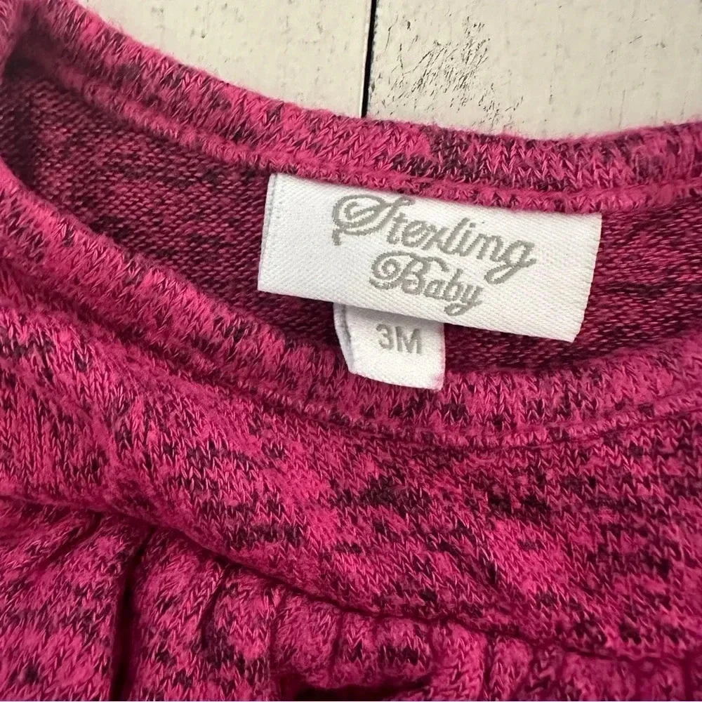 Stexling Baby Fuschia Long Sleeve Ruffle Crewneck Footed Buttoned Onesie 3M GUC
